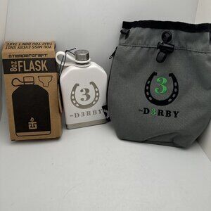 Tempercraft 8oz Stainless Flask w/ D3RBY Bag White Color G1